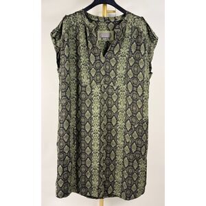 Anthropologie Green Black Snake Print Shift Dress Viscose Sleeveless Sz L Boho